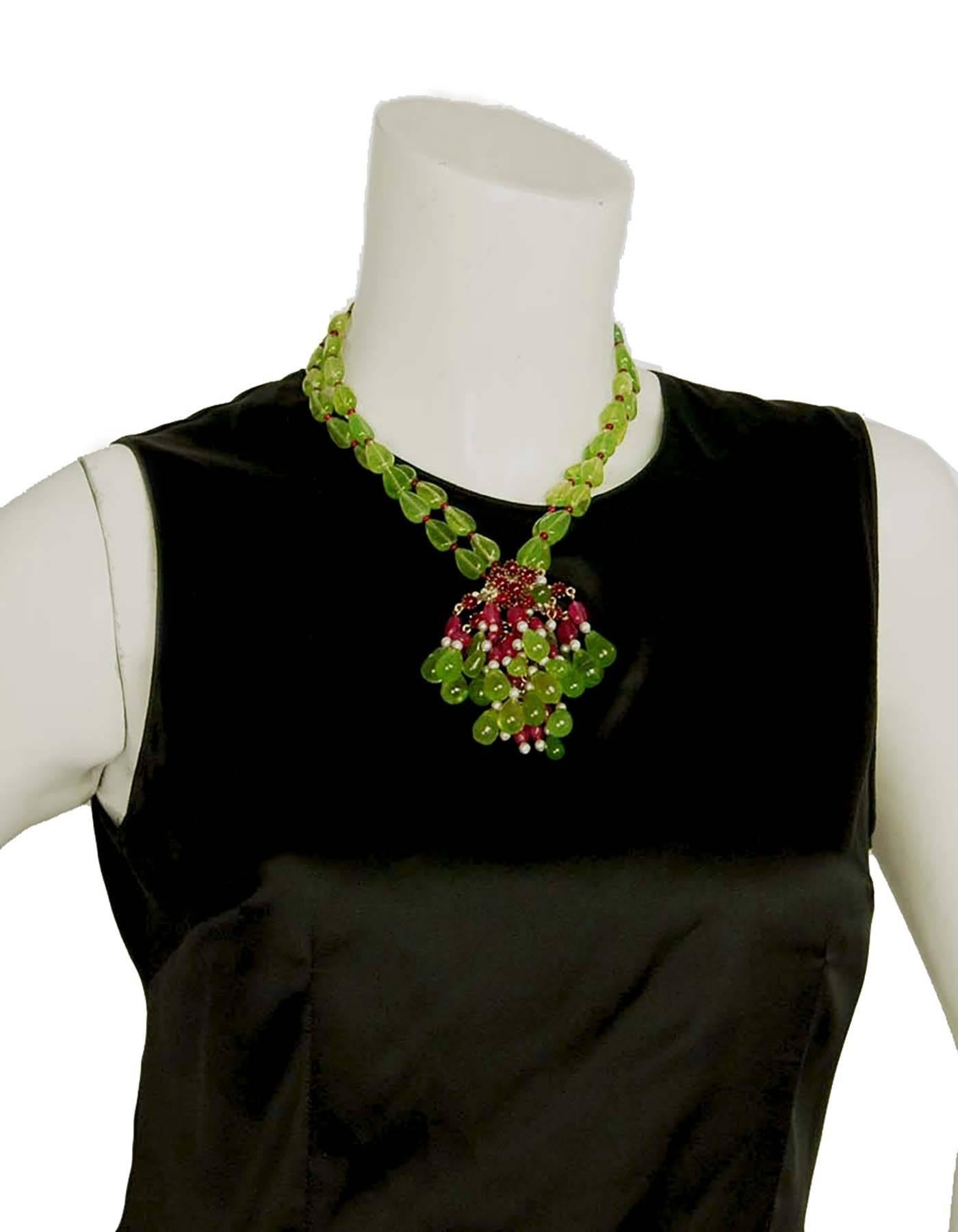 CHANEL Green & Red Glass Bead Double Strand Necklace 2