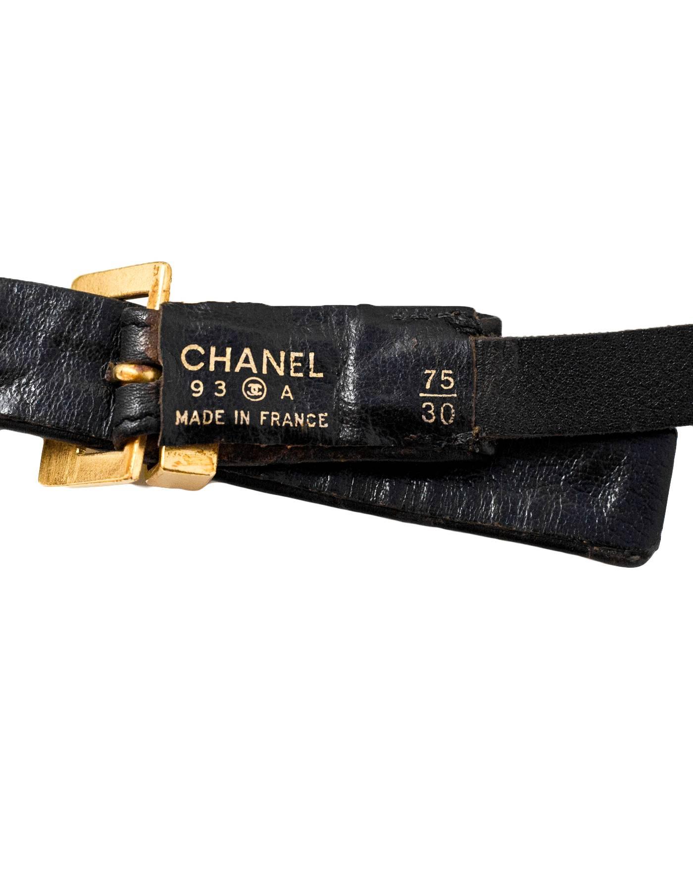 Chanel Vintage '93 Black Leather Woven Chain Link Belt sz 75 1