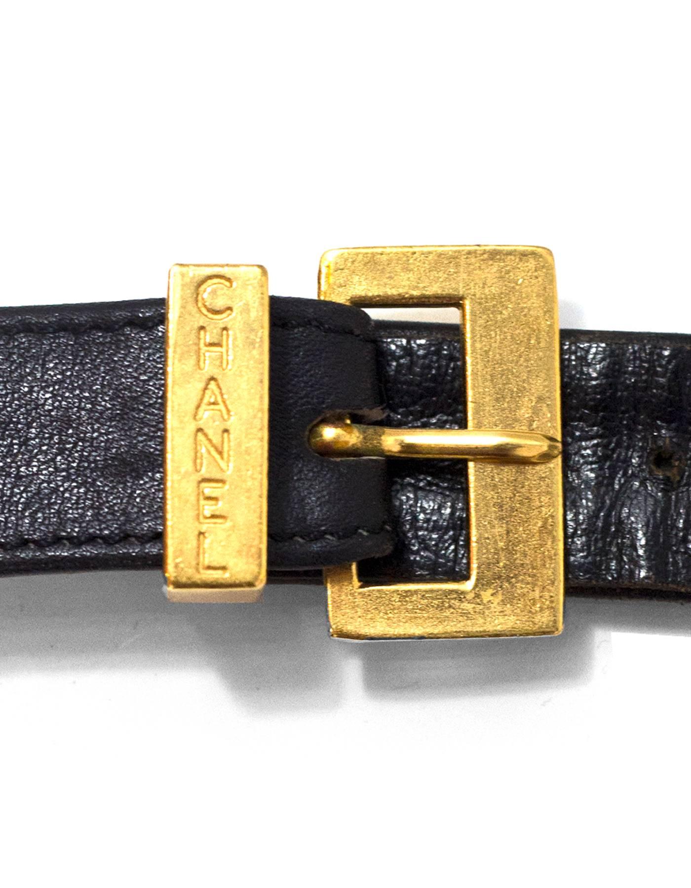 Orange Chanel Vintage '93 Black Leather Woven Chain Link Belt sz 75