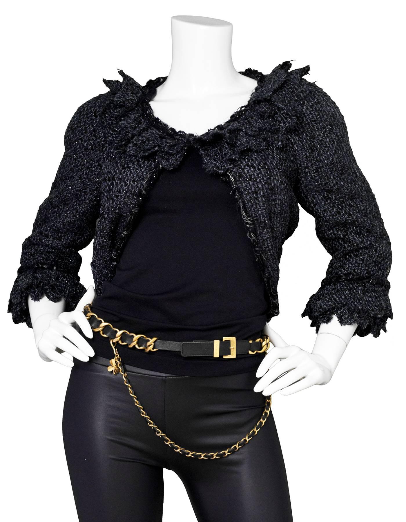 Chanel Vintage '93 Black Leather Woven Chain Link Belt sz 75 3