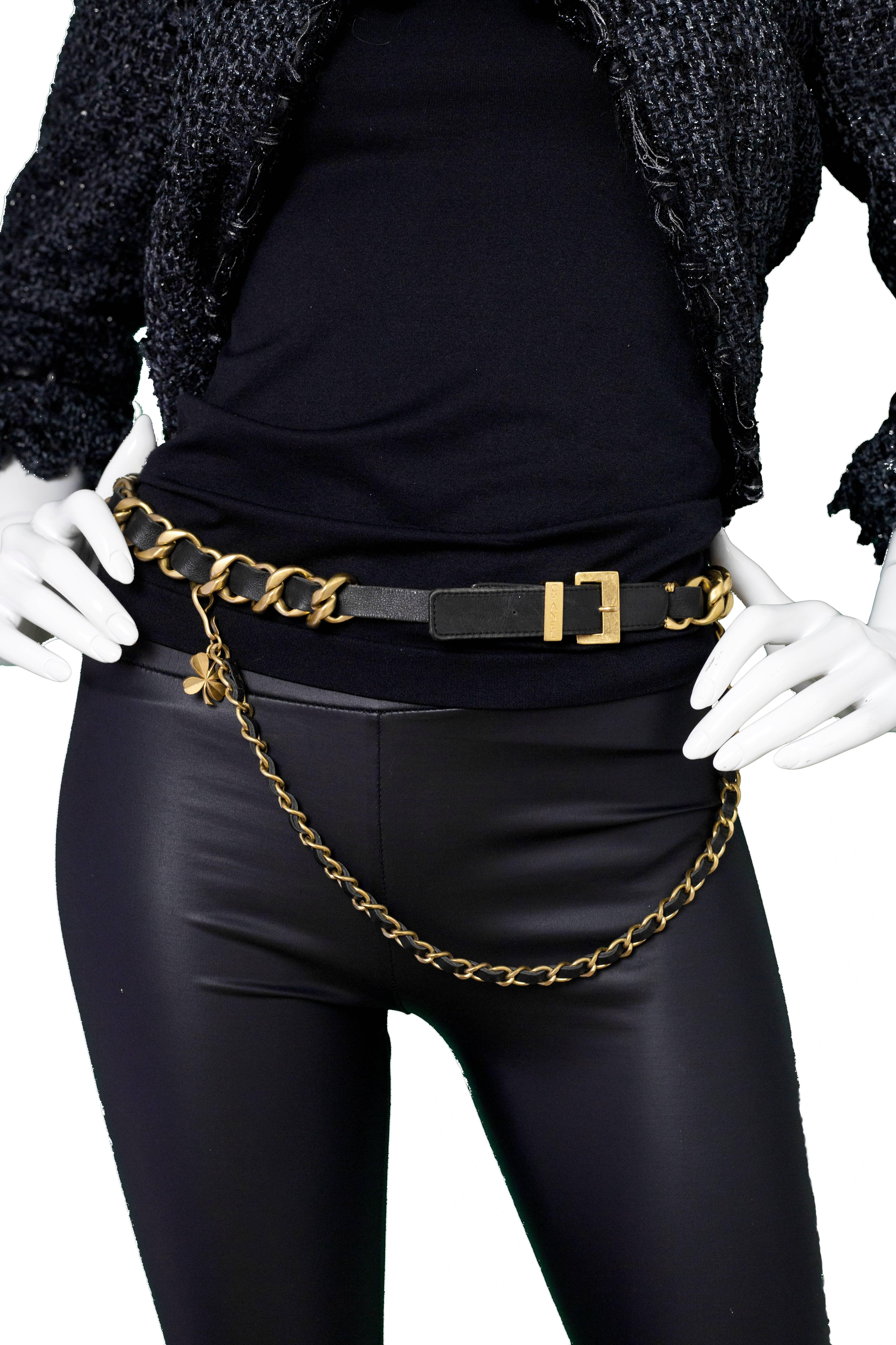 Chanel Vintage '93 Black Leather Woven Chain Link Belt sz 75 2