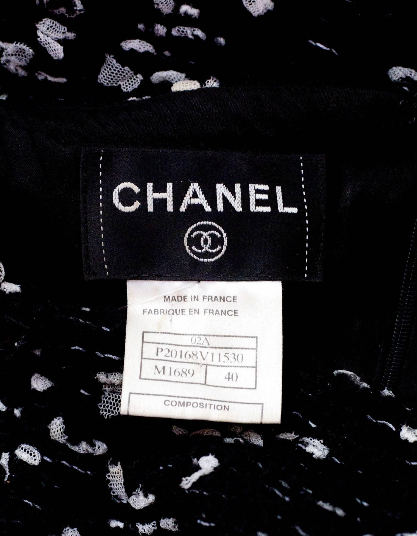 Gray Chanel Confetti Tweed Off the Shoulder Dress sz FR40