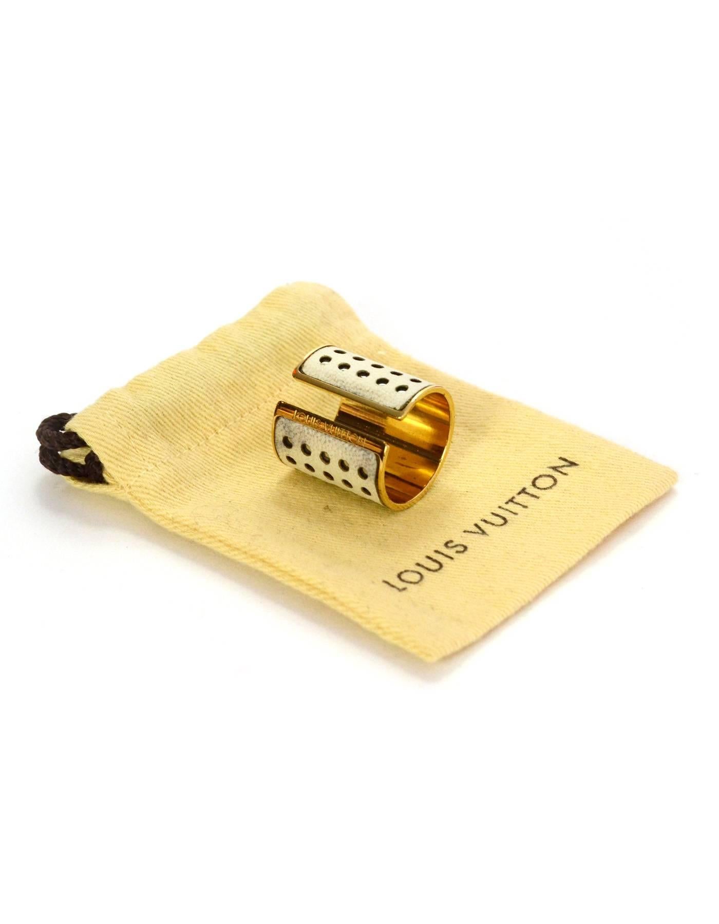Women's Louis Vuitton Leather and Goldtone Perforated Skin Ring Sz 9