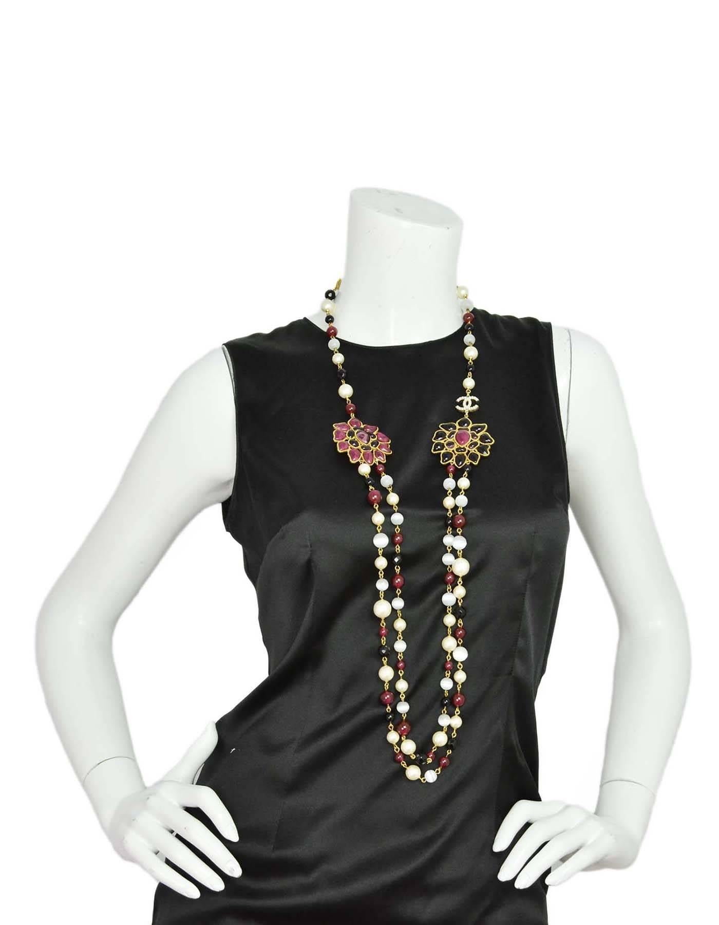 Chanel Long Beaded Necklace w. Gripoix Pendants In Good Condition In New York, NY
