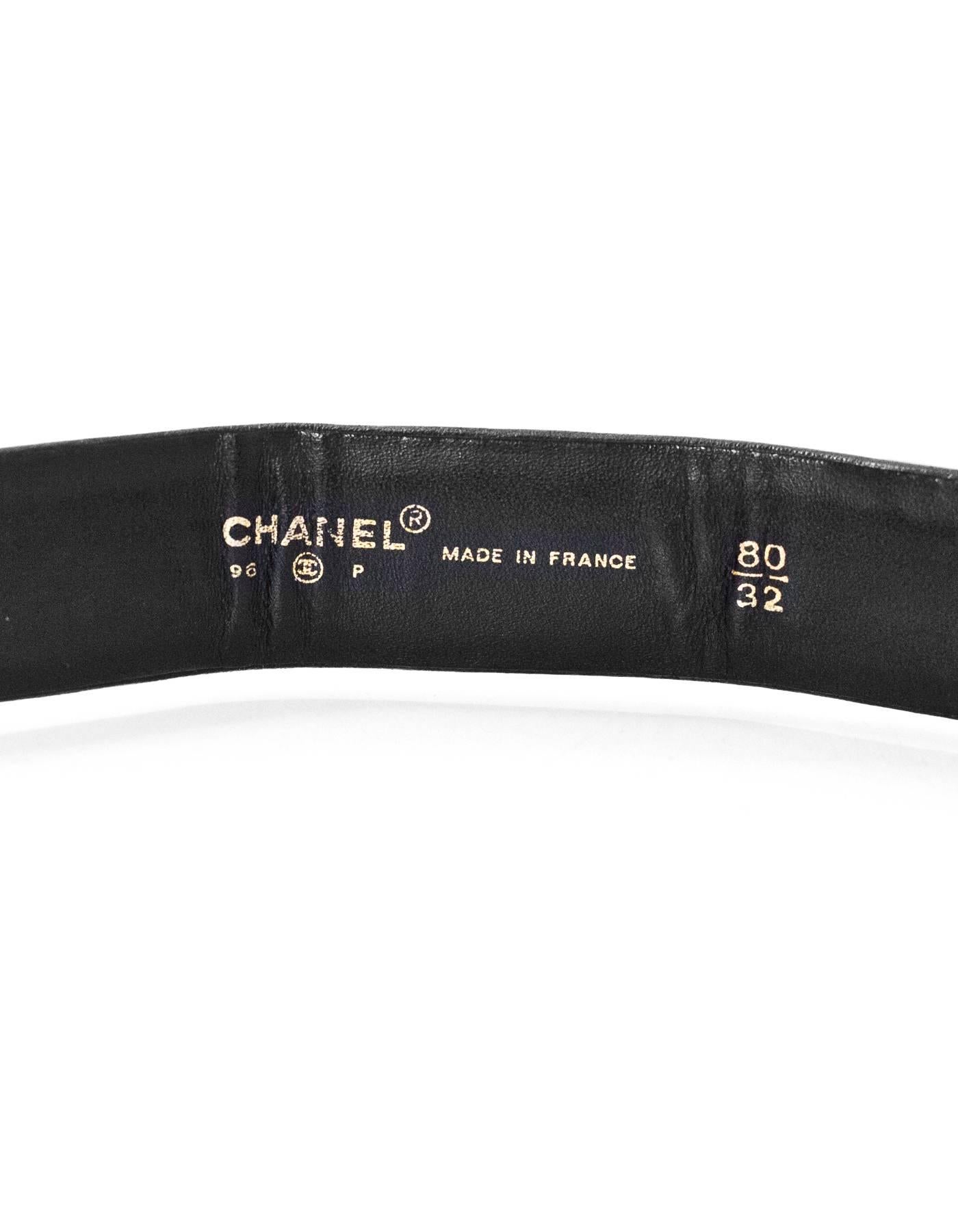 CHANEL Vintage '96 Black Leather Charm Belt sz 80 2