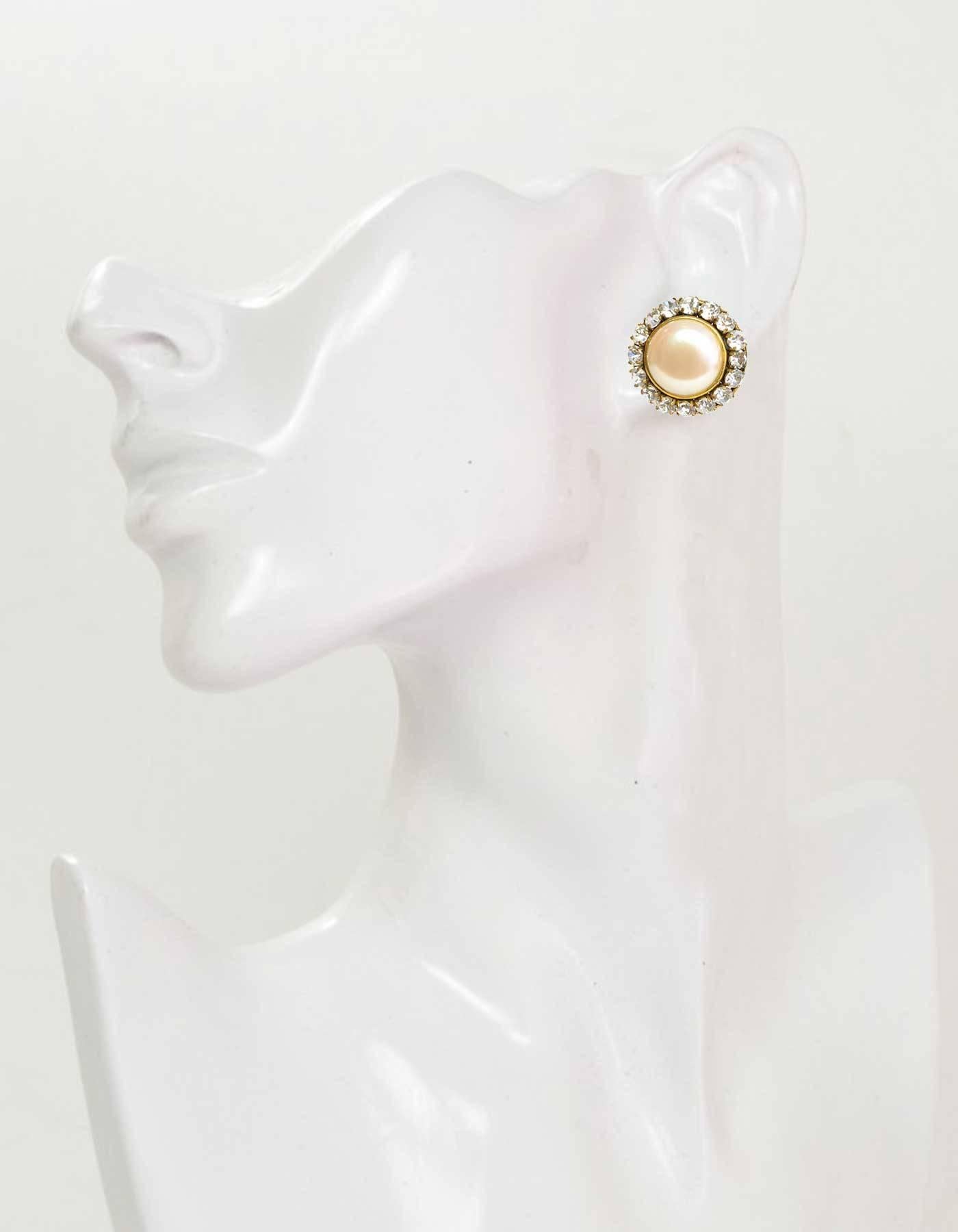 CHANEL Clip On Faux Pearl And Rhinestone Earrings 1