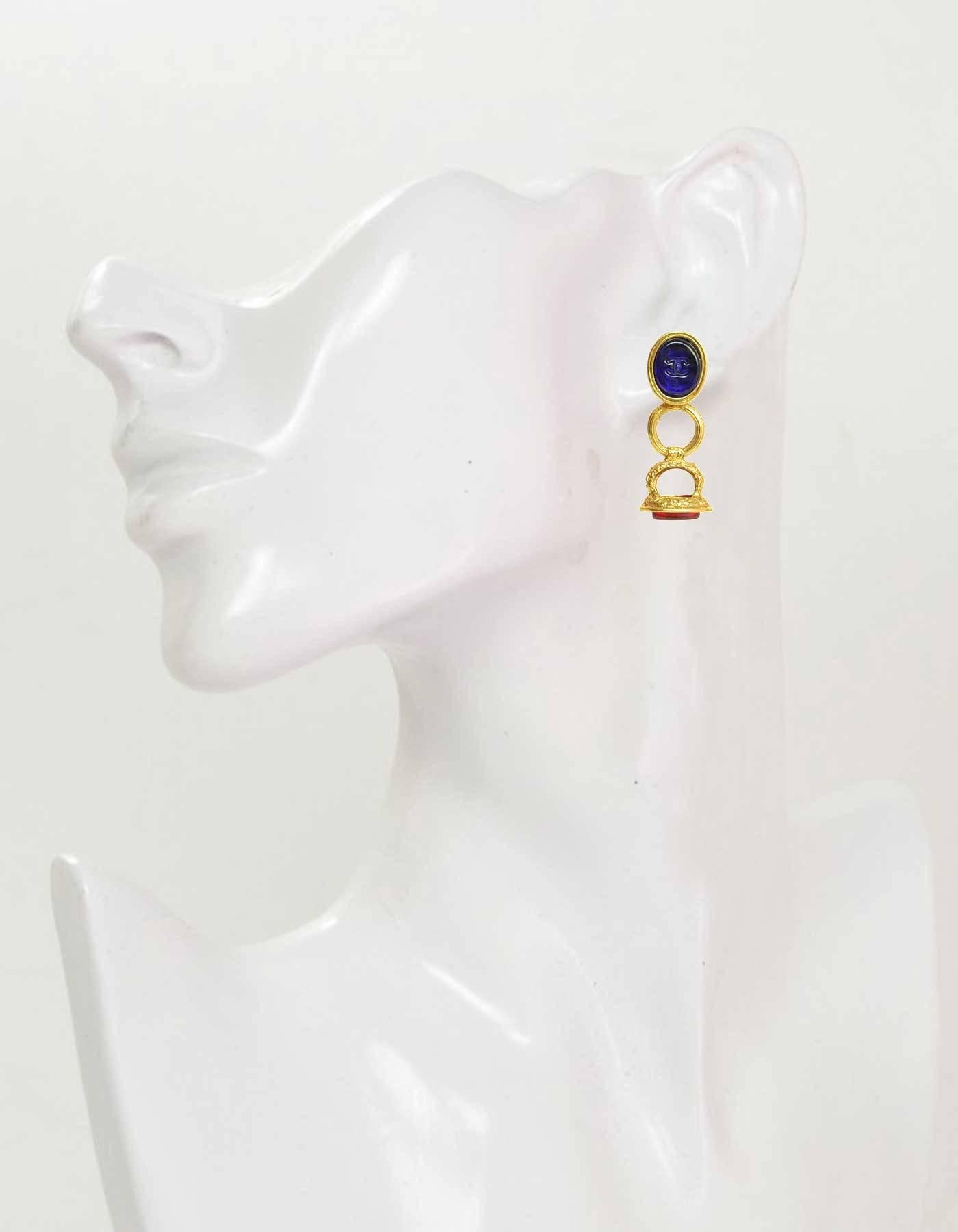 Chanel Gripoix & Gold Dangling Clip On Earrings 1