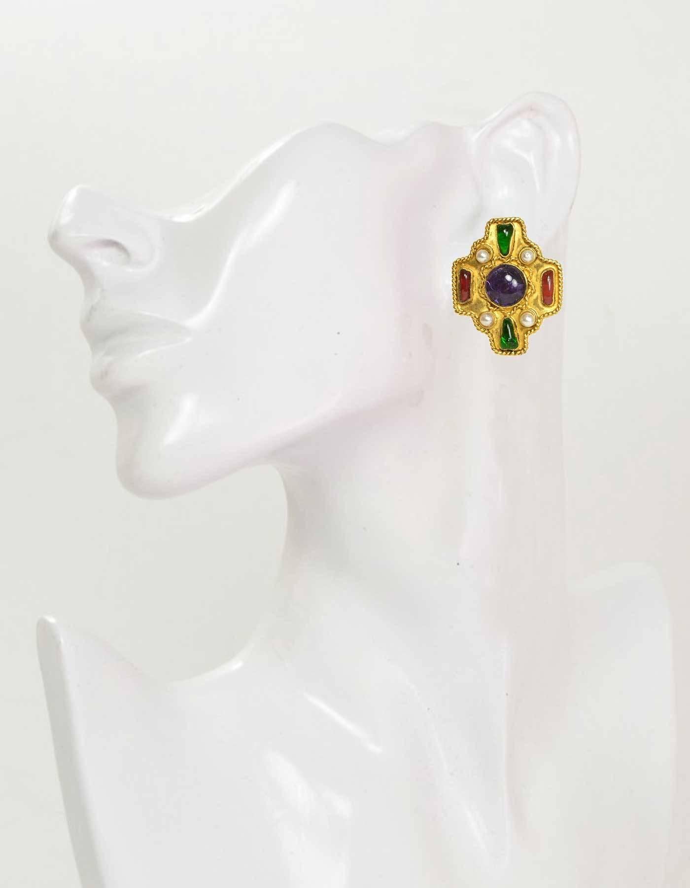 Chanel '86 Multi-Colored Gripoix & Pearl Clip Earrings 1