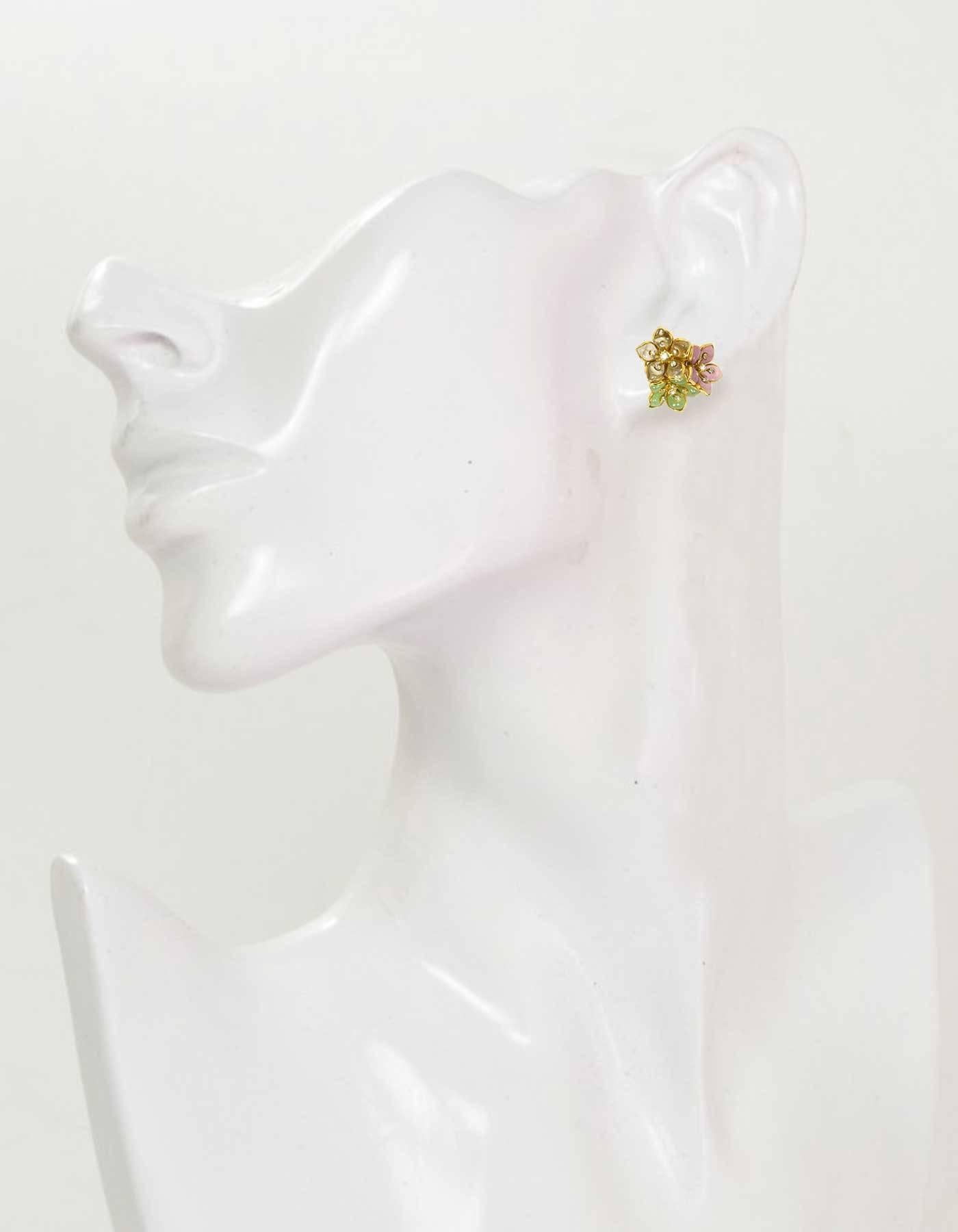 Chanel Gripoix Flower Cluster & Rhinestones Brooch & Earrings Set 2