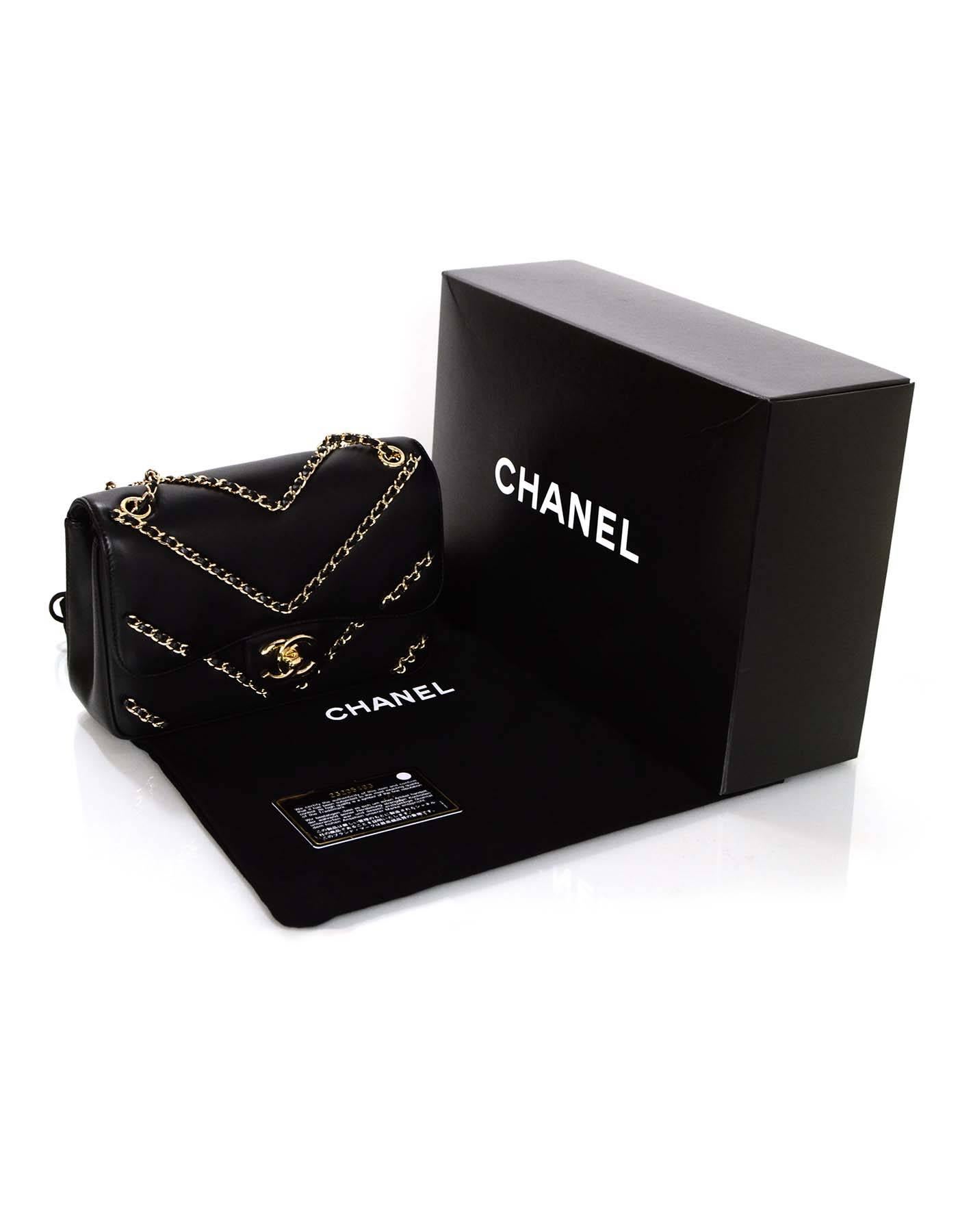 Chanel NEW 2016 Black Chevron Chain Flap Bag 4