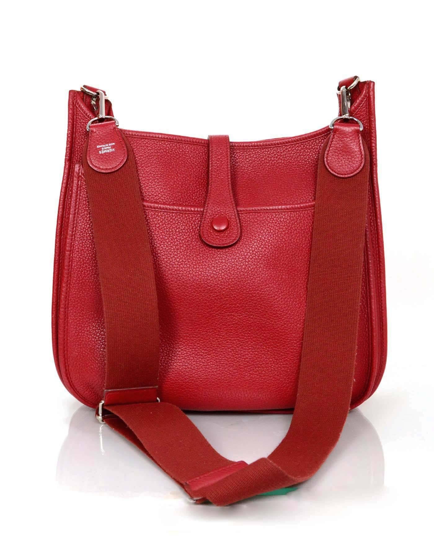 Hermes Dark Red Clemence Evelyne III GM Crossbody Bag In Excellent Condition In New York, NY