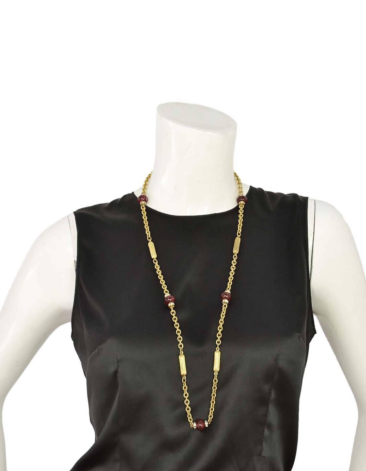 Chanel Vintage Goldtone Red Bead & Crystal Long Necklace 2