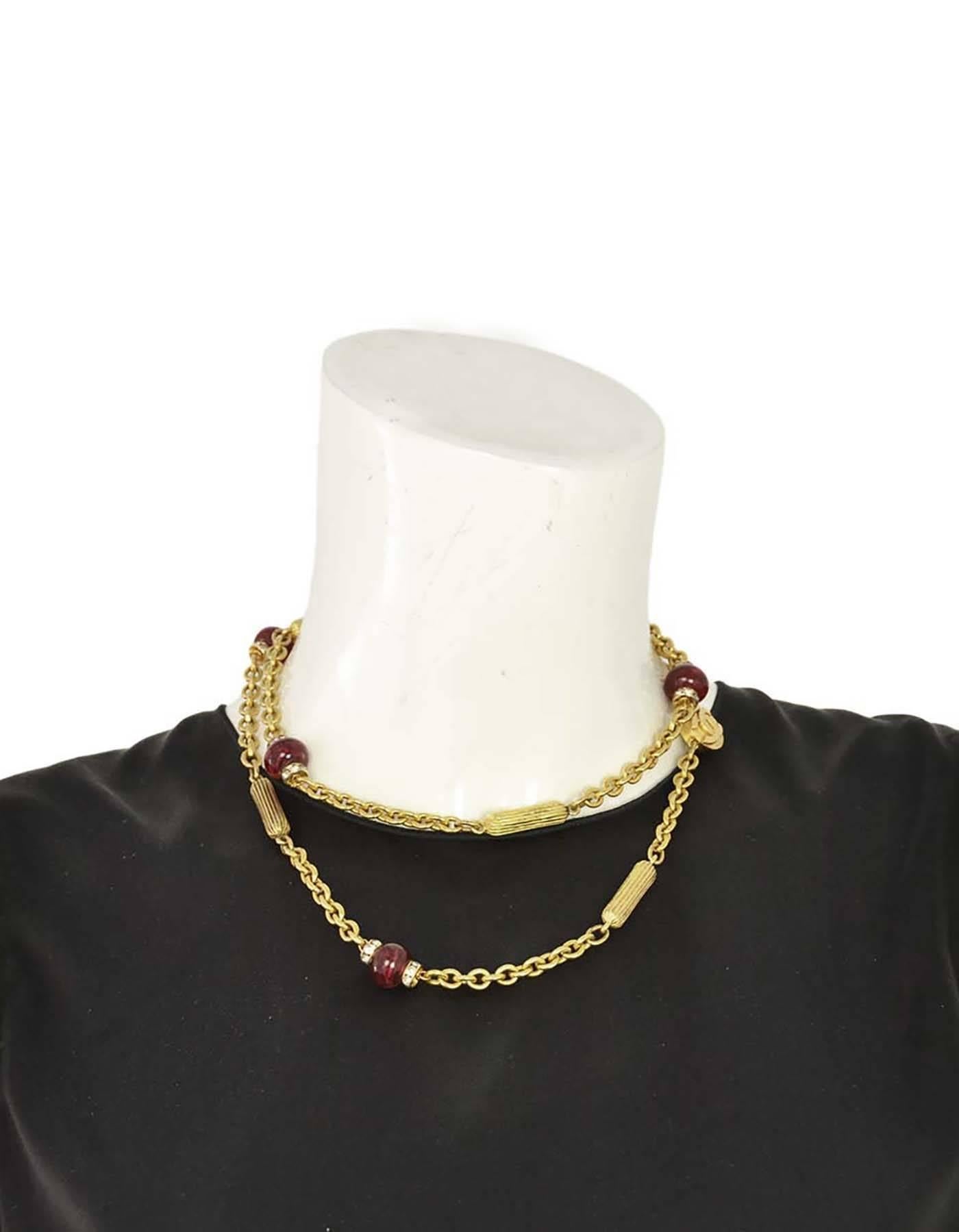 Chanel Vintage Goldtone Red Bead & Crystal Long Necklace 3