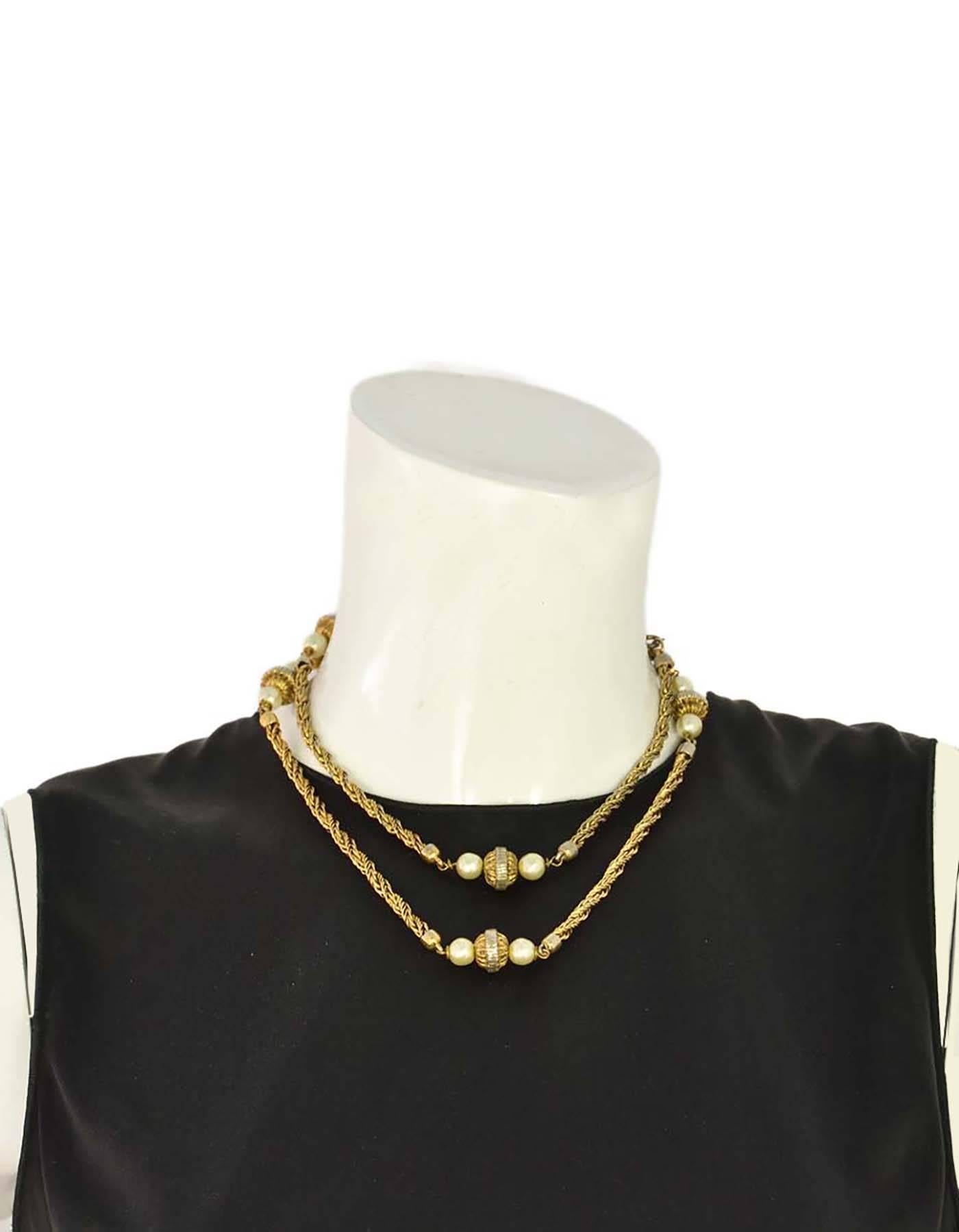 Chanel Pearl & Gold Beaded Long Chain Link Necklace 2