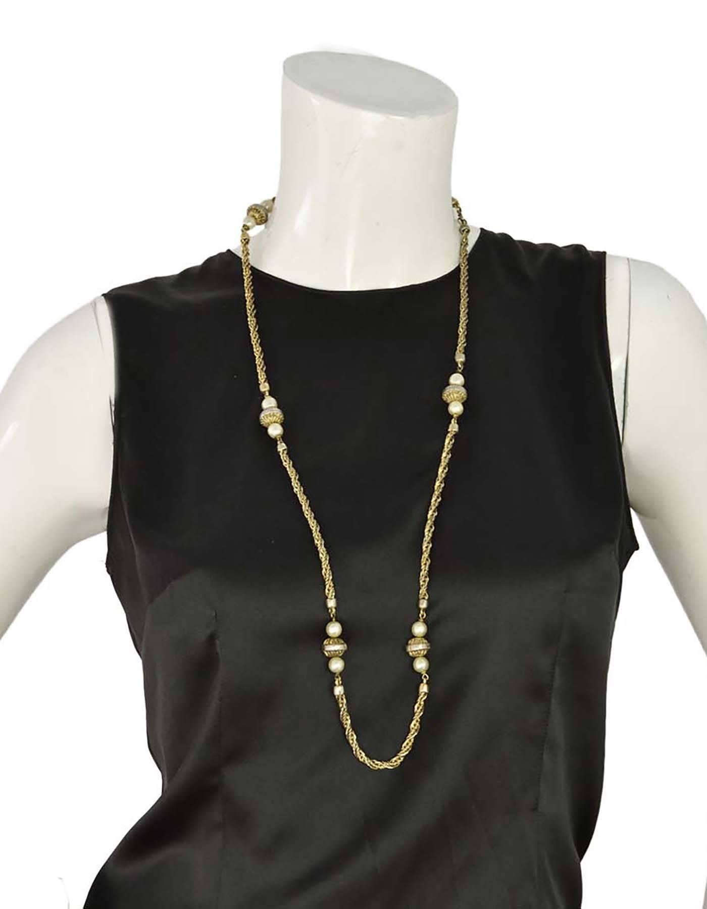 Chanel Pearl & Gold Beaded Long Chain Link Necklace 1