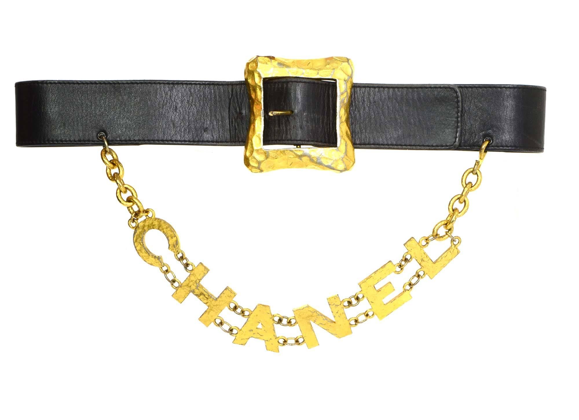 CHANEL Black Leather Belt With "CHANEL" Tier