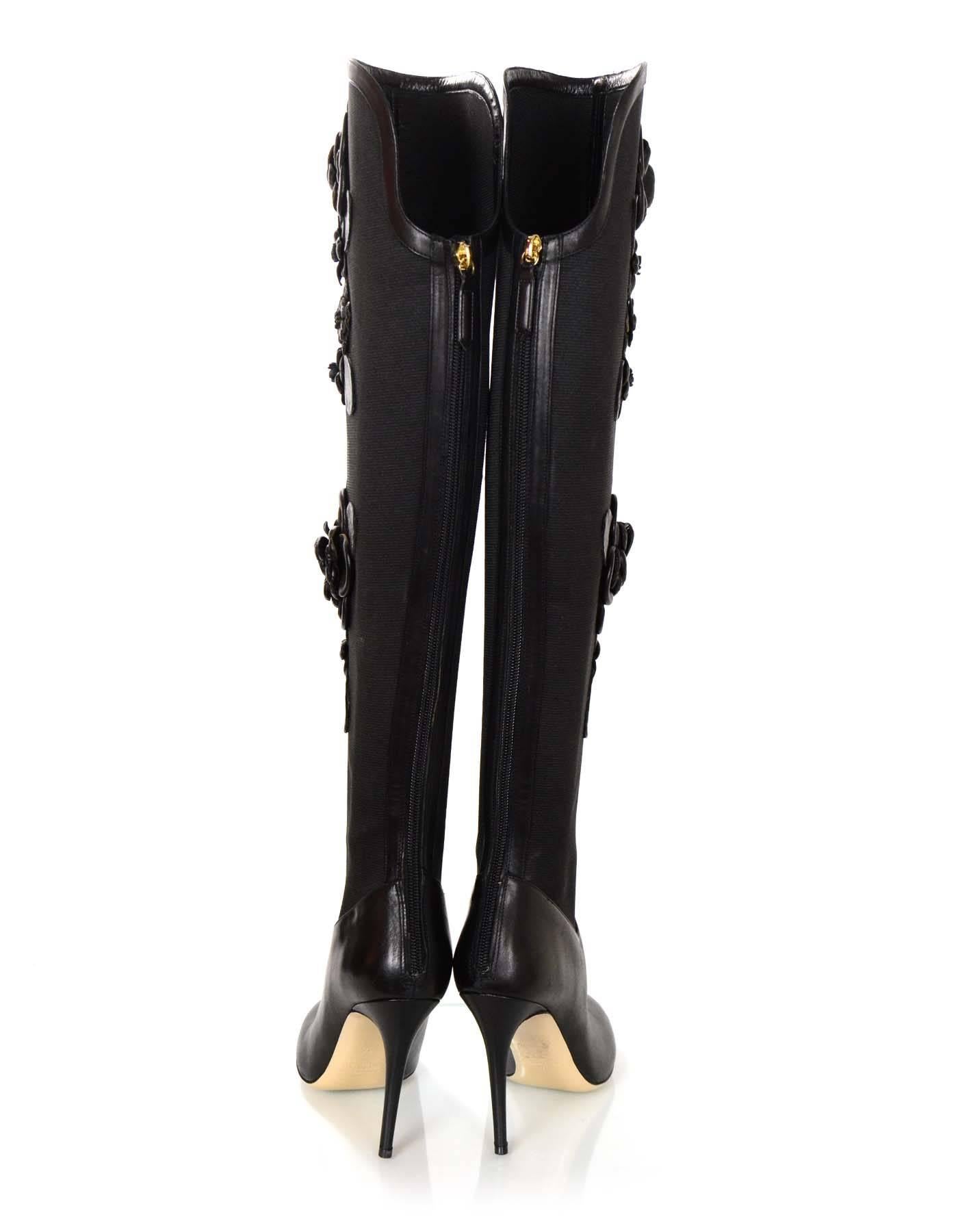 Women's Valentino Black Floral Applique Boots Sz 37 rt. $2, 175