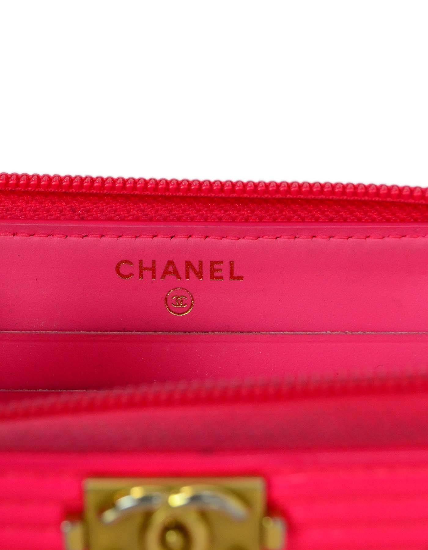 Women's 10/26 Chanel Neon Pink Patent Leather Small Boy Wallet