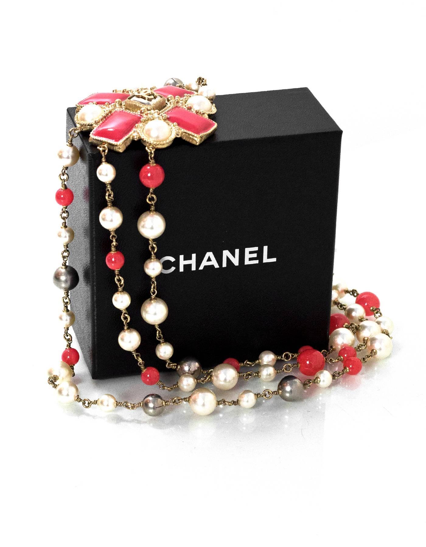 Women's Chanel Multi-Strand Pearl & Enamel Maltese Cross Necklace