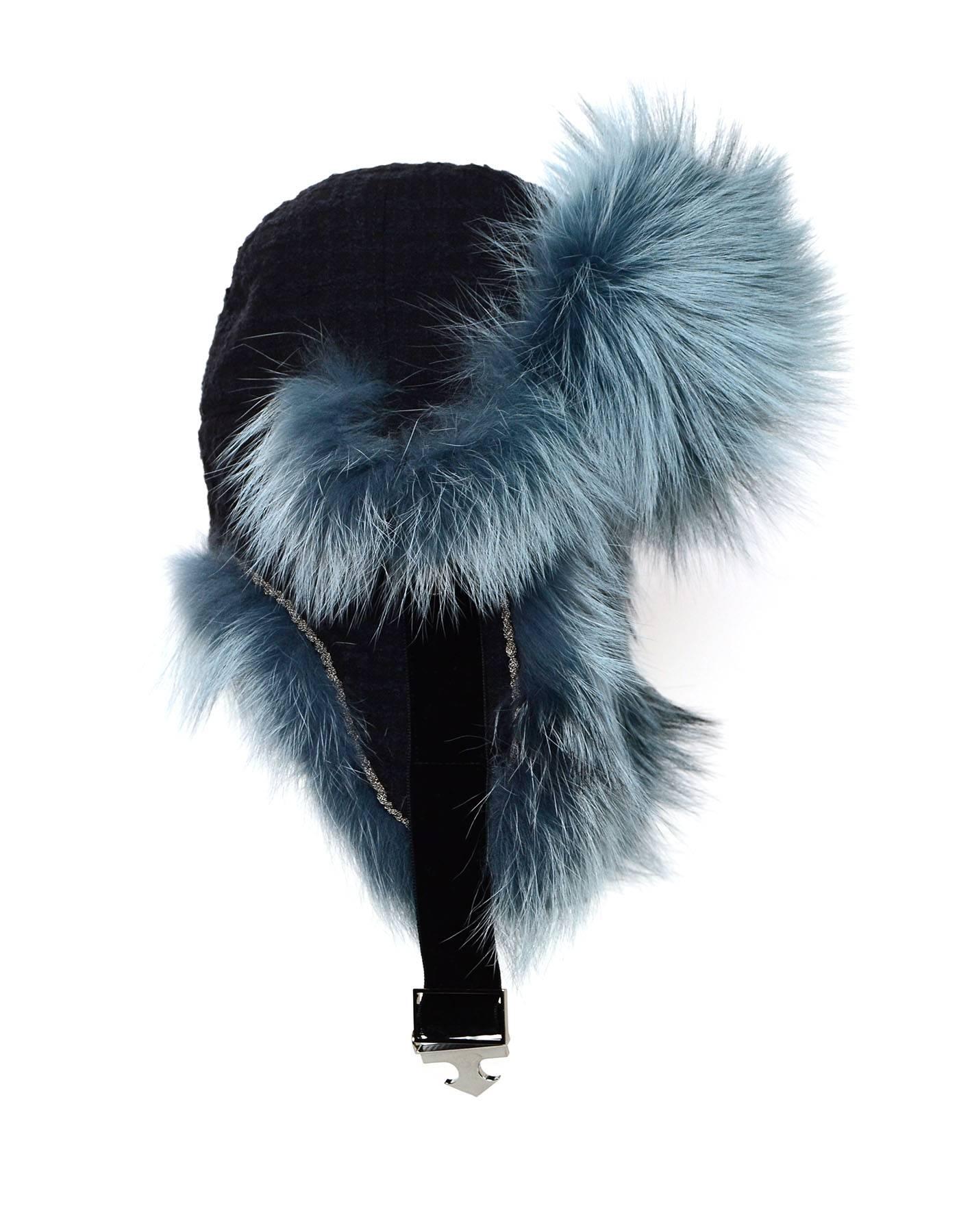 Chanel Blue Fox Fur Aviator Hat Sz 57
Features Black and blue boucle exterior with chain trim, and black velvet buckle closure at neck

Chanel Blue Fox Fur Aviator Hat Sz 57

Features Black boucle exterior and black velvet buckle closure at