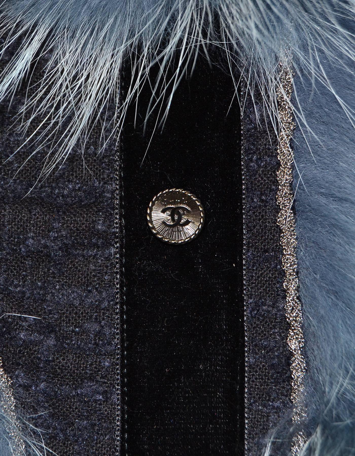 Chanel Blue Fox Fur Trapper/Aviator Hat Sz 57 1