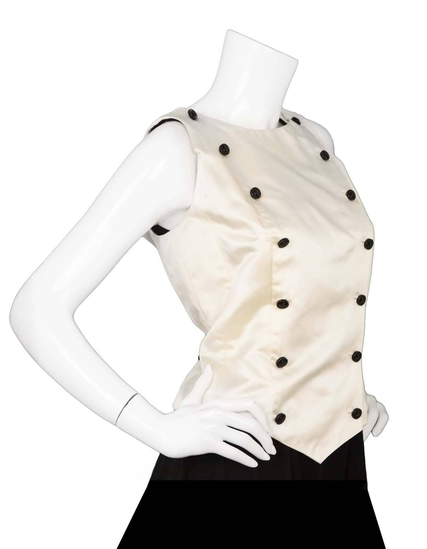Beige CHANEL Ivory Satin Double Breasted Vest sz FR42