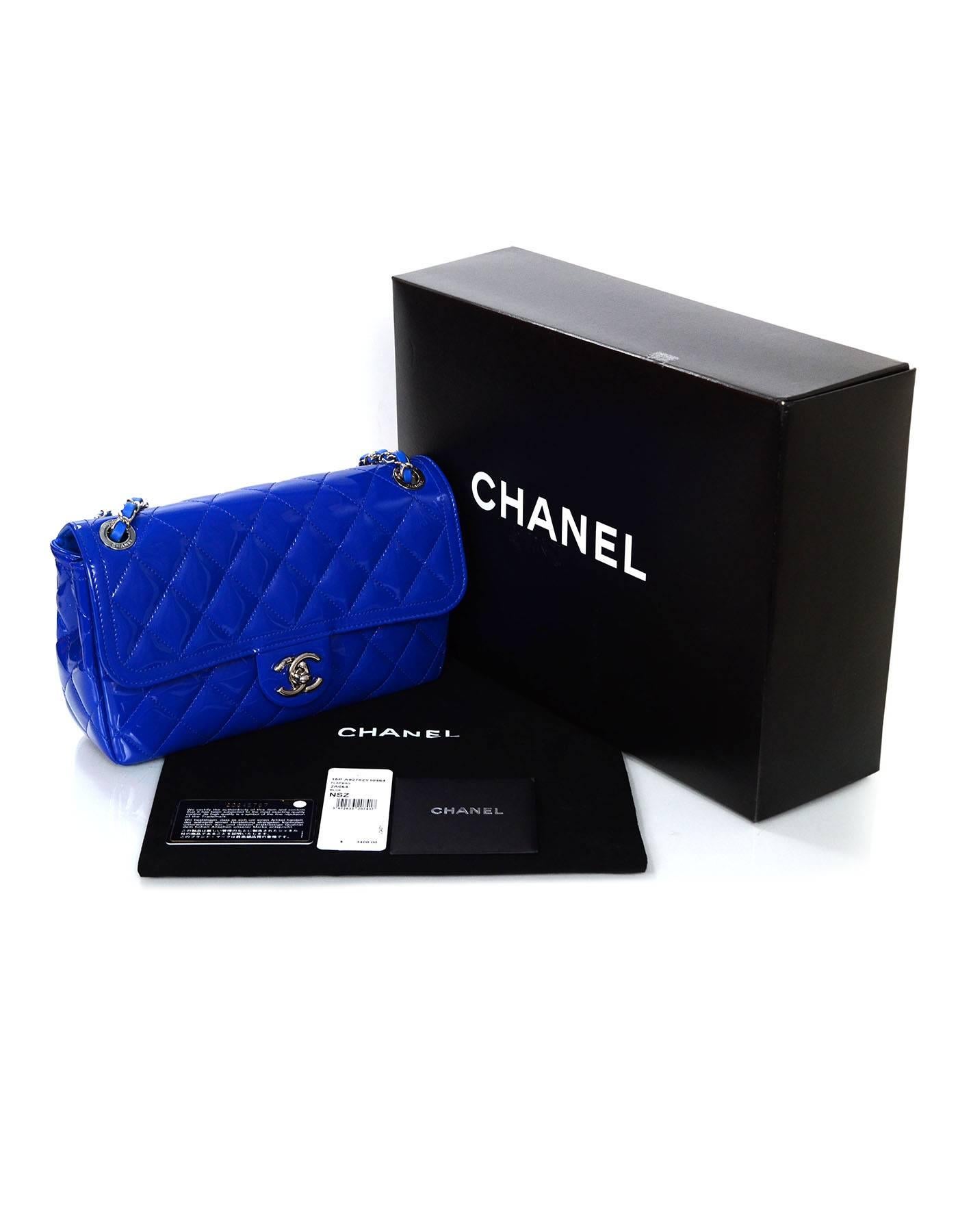 Chanel 2015 Cruise Blue Patent Leather Quilted Flap Bag 5