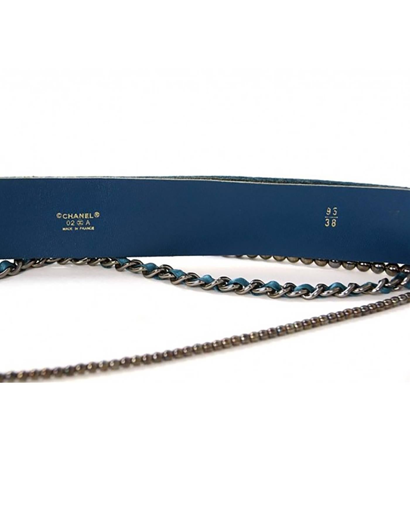 Chanel Teal Wool & Chain Belt sz 95cm/ 38
