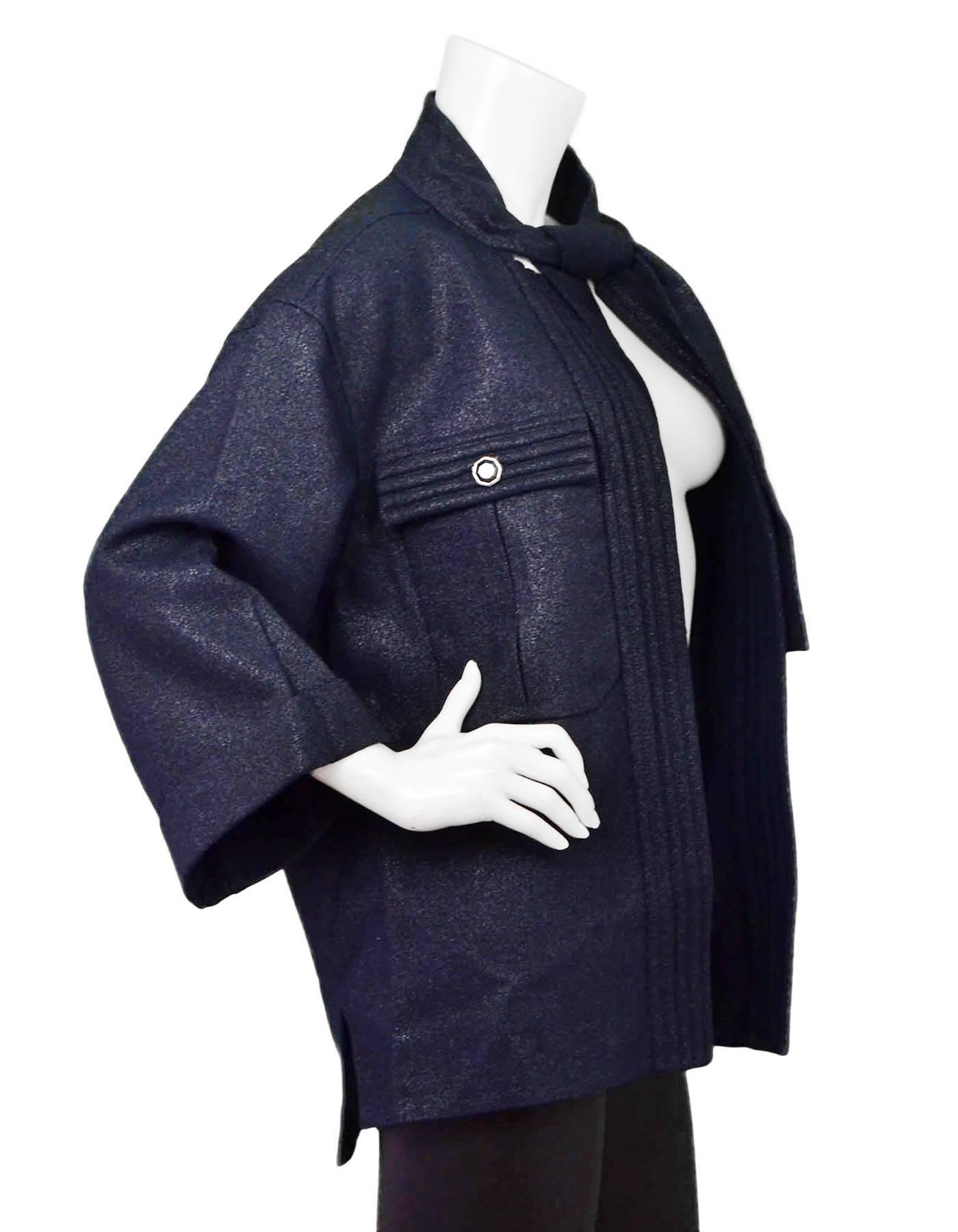 Chanel 2012 Iridescent Navy Wool Swing Jacket sz FR48 In Excellent Condition In New York, NY