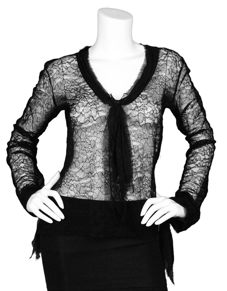 Chanel Black Lace Long Sleeve Blouse sz M For Sale at 1stDibs