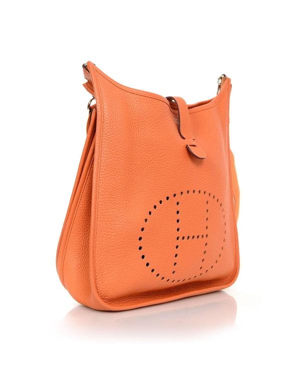 Hermes Orange Clemence Leather Evelyne III GM Crossbody Messenger Bag