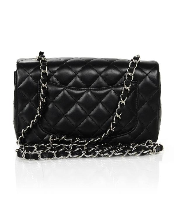Chanel Black Lambskin Leather Quilted Rectangular Mini Flap Crossbody Bag