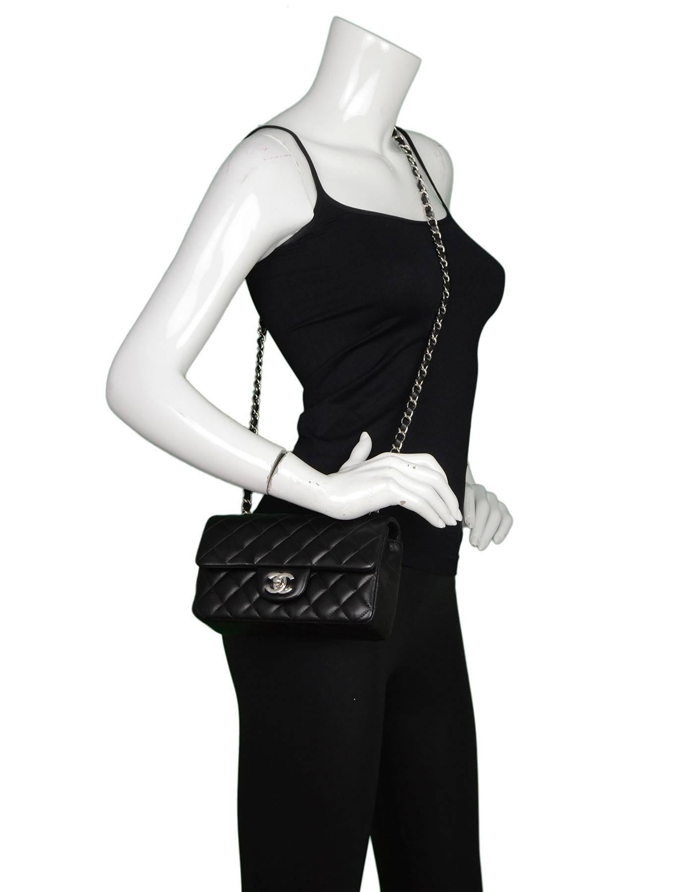 Chanel Black Lambskin Leather Quilted Rectangular Mini Flap Crossbody Bag 3