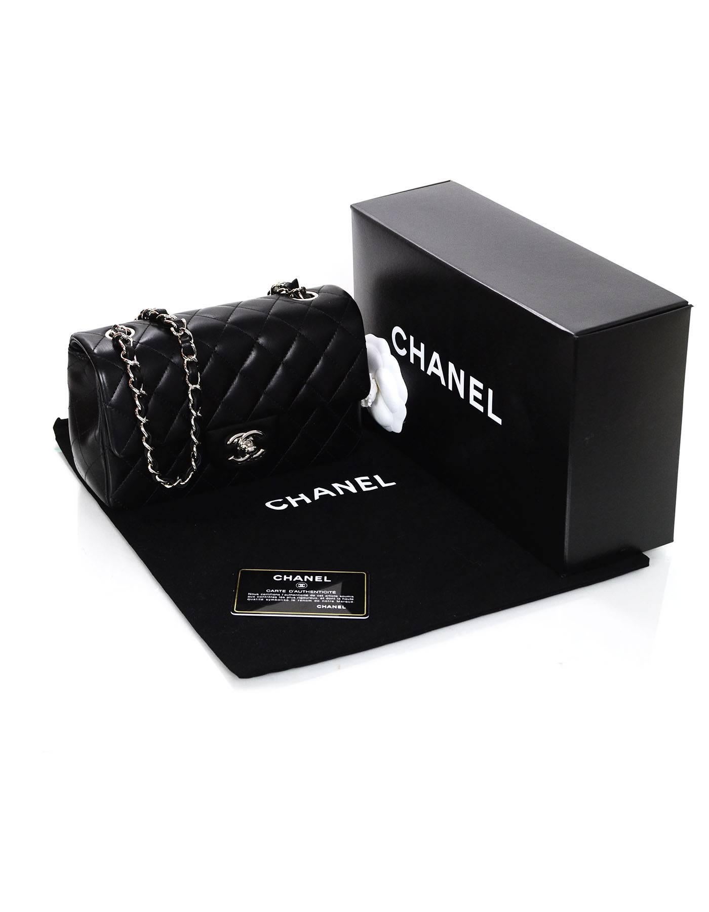 Chanel Black Lambskin Leather Quilted Rectangular Mini Flap Crossbody Bag 2
