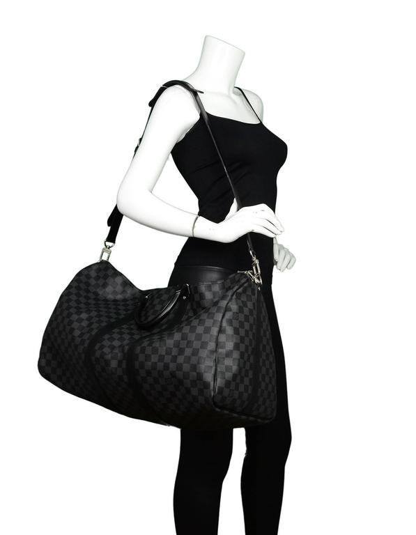 Louis Vuitton Damier Graphite Bandouliere 55 Duffle Bag For Sale at | vuitton keepall bandouliere 55 neon graphite, black lv duffle bag, duffle bag black