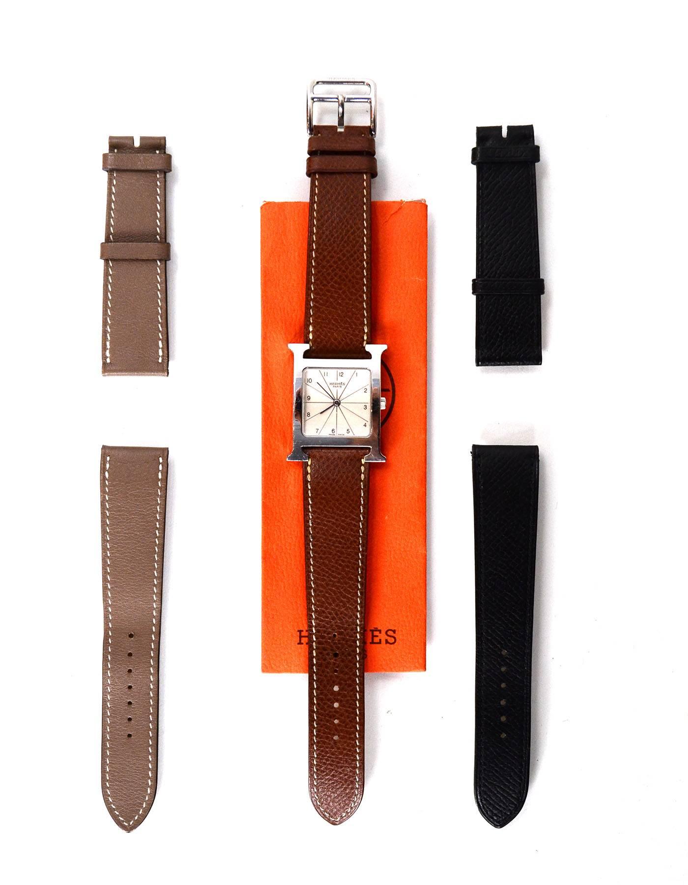 Hermes Tan Heure H MM Watch w/ Grey & Black Extra Bands 4