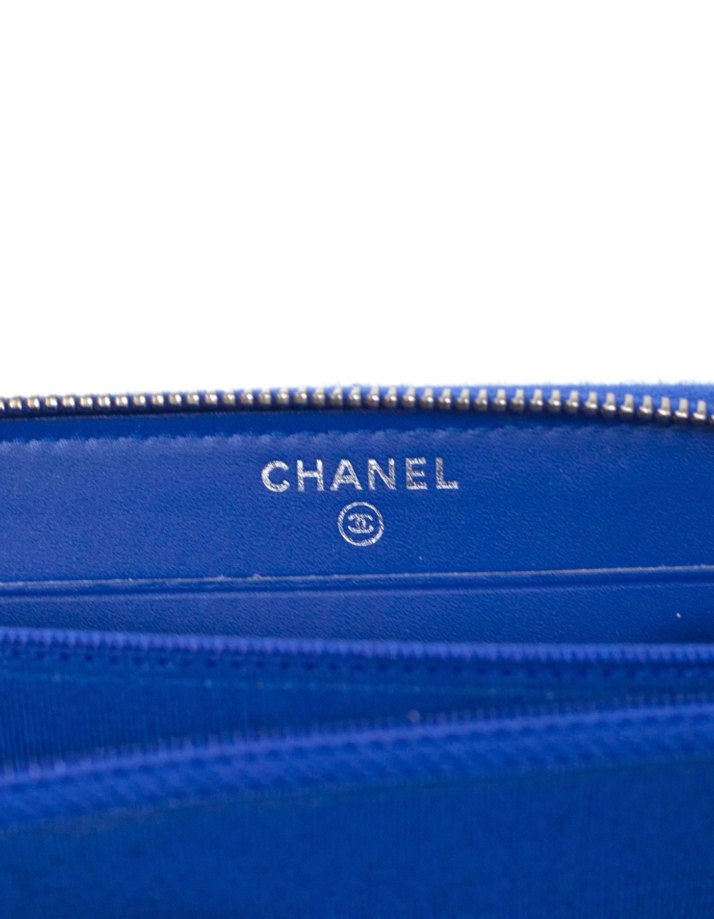 Chanel 2016 Cobalt Blue Chevron Quilted Caviar Leather Small Zip Wallet 2