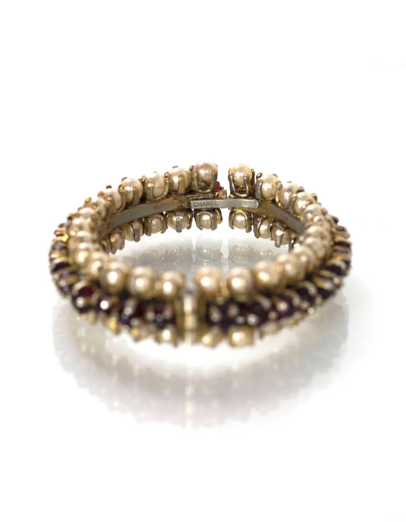 Chanel 1950s Vintage Glass And Faux Pearl Bangle Bracelet In Excellent Condition In New York, NY