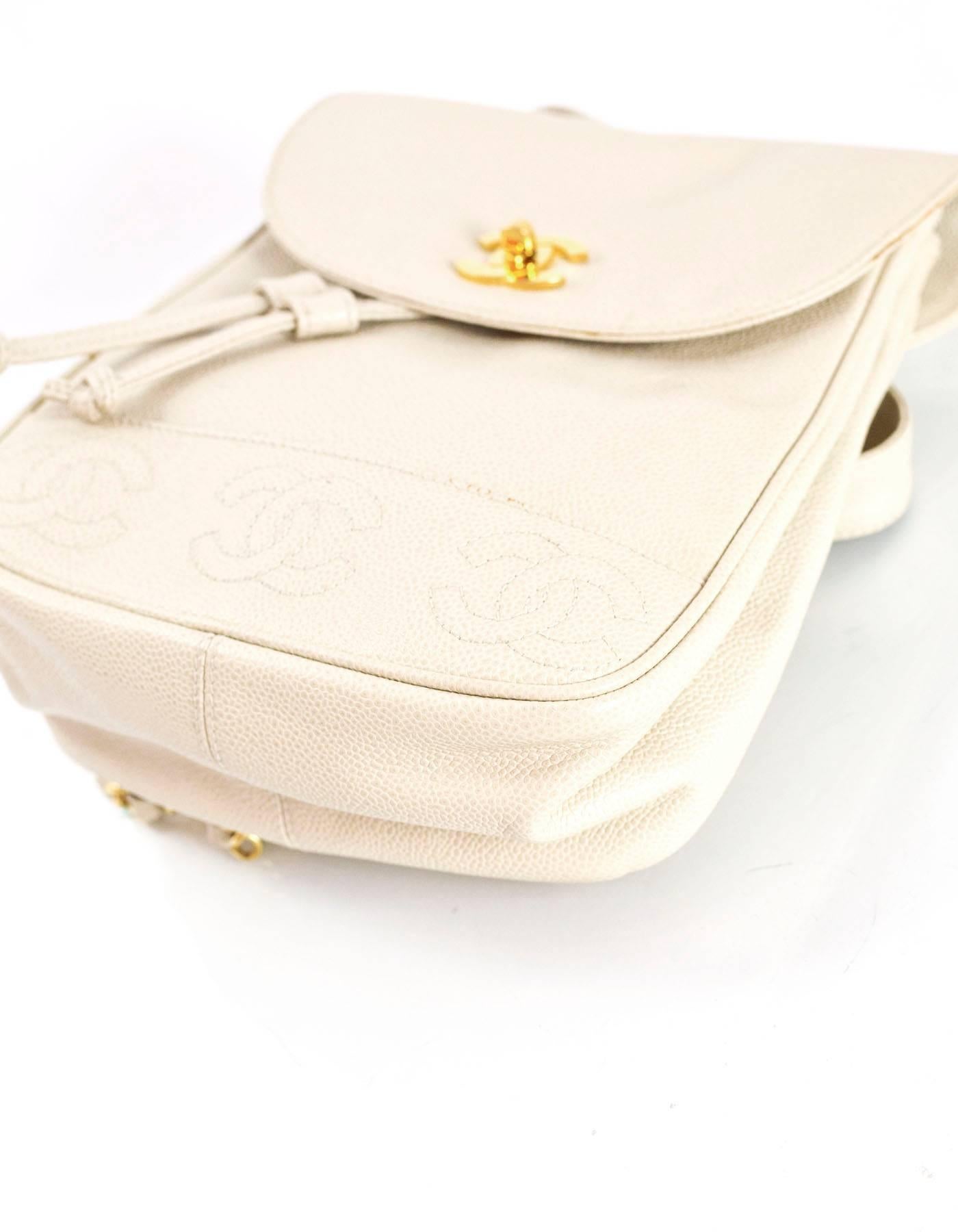 Women's Chanel Vintage Ivory Caviar Leather Leather CC Backpack