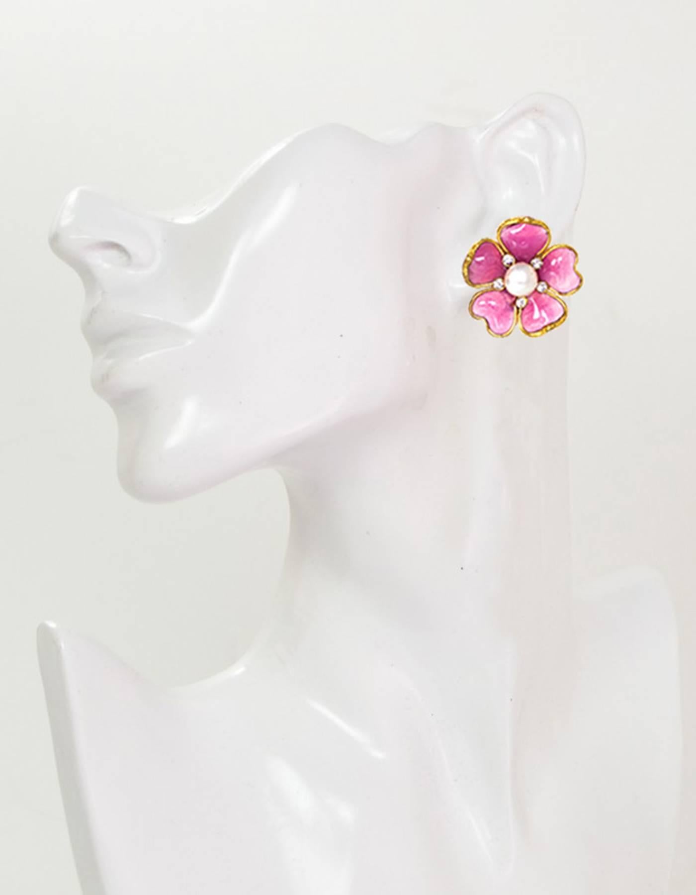 pink flower clip on earrings