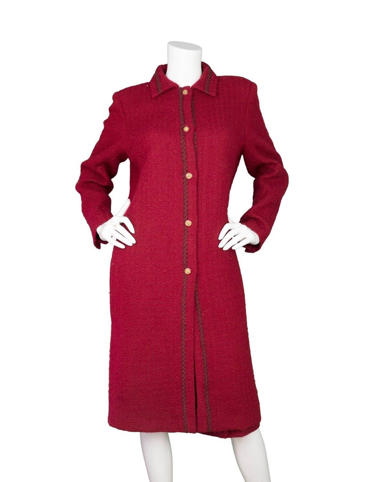 Chanel Creations Red Boucle Skirt Suit sz US12 For Sale at 1stDibs