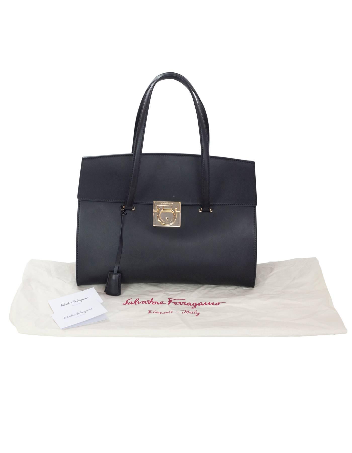 Salvatore Ferragamo Black Calfskin Leather Mara Gancio Satchel Bag rt.  $2,200 For Sale at 1stDibs