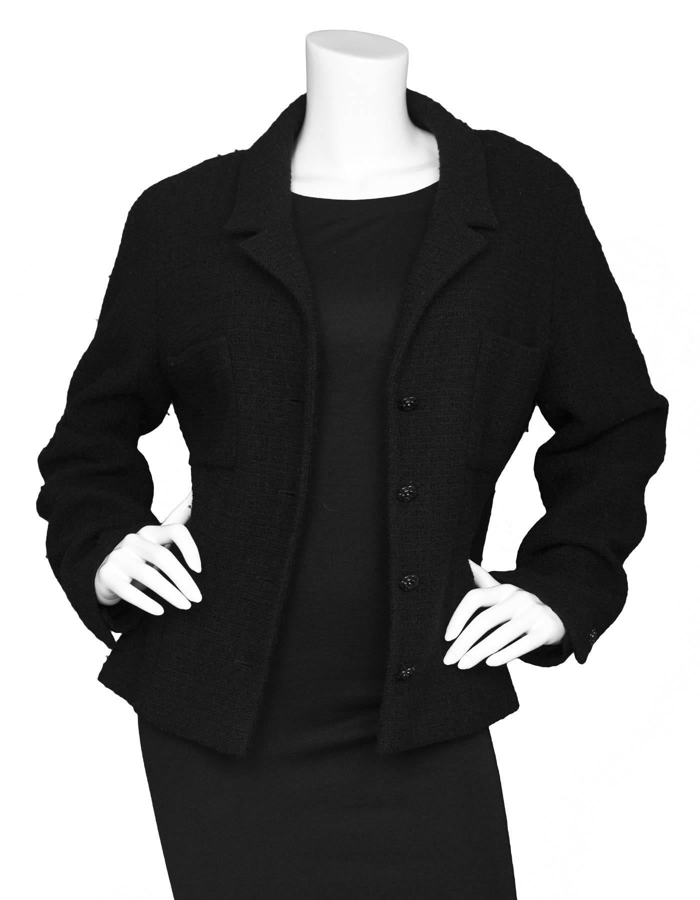 Chanel Black Boucle Jacket sz FR46 In Excellent Condition In New York, NY