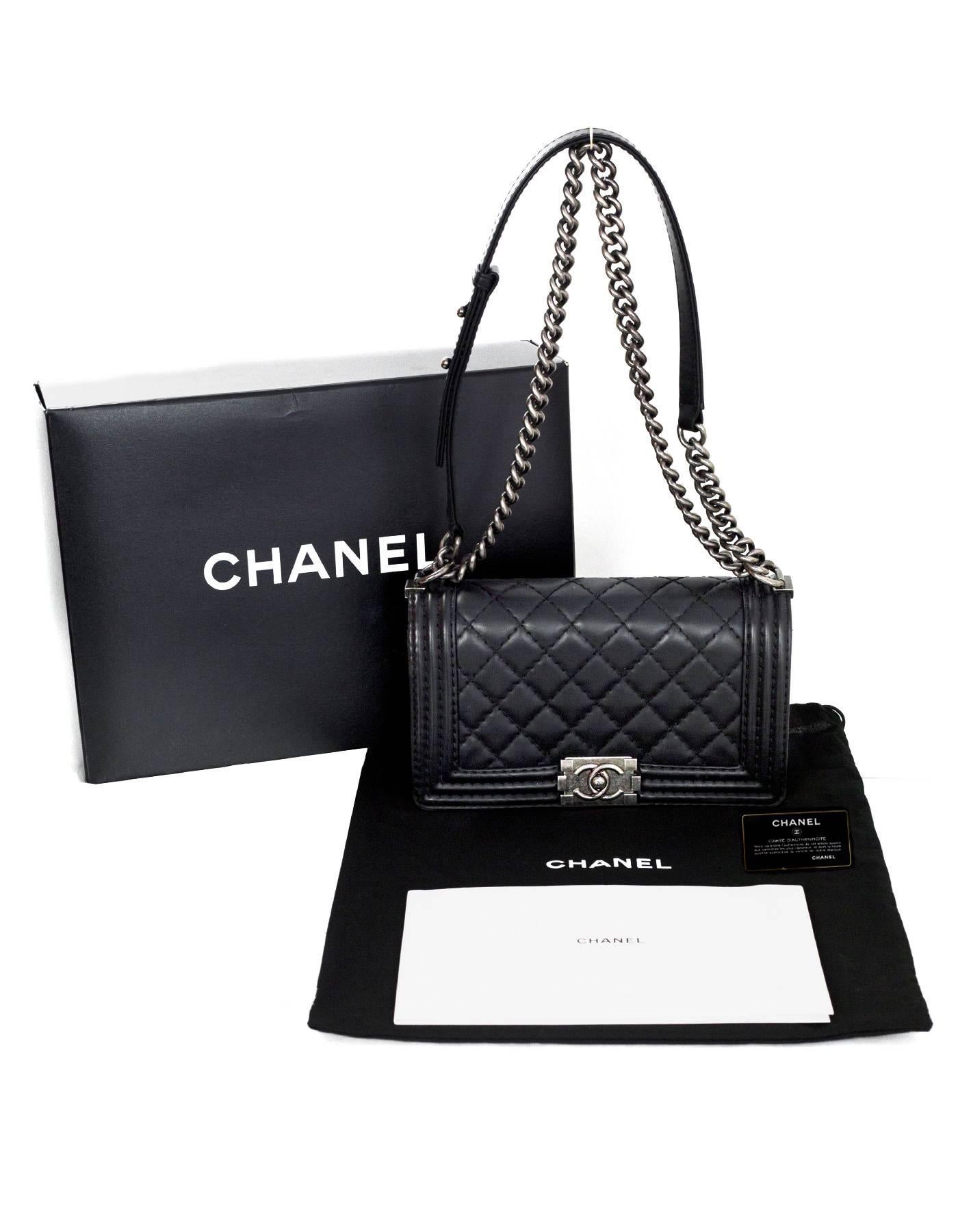 Chanel Black Calfskin Leather Quilted Old Medium Boy Flap Bag 2