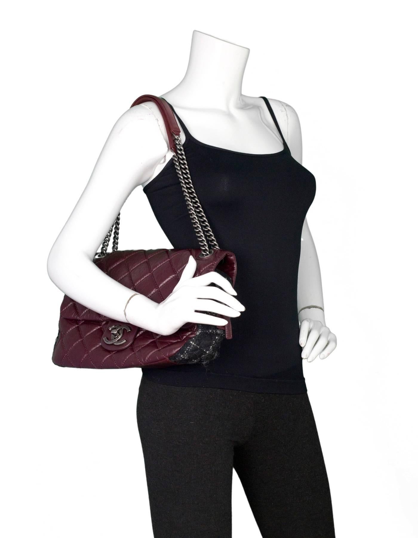 Chanel Burgundy Quilted Distressed Leather Quilted Flap Bag w/ Tweed Trim  4