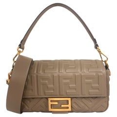 Fendi Beige Nappa Leather Embossed Logo FF 1974 Medium Baguette NM Bag