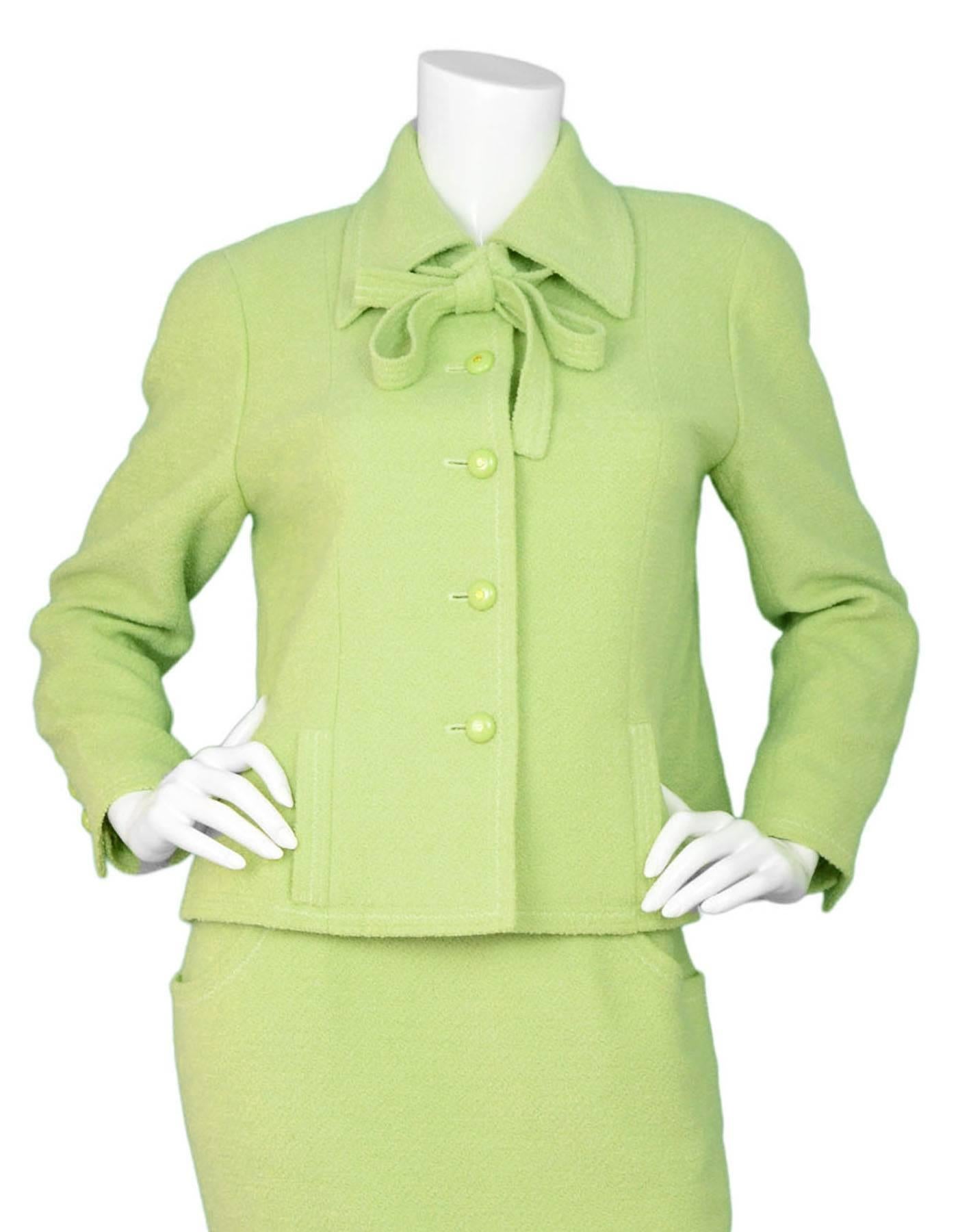 Beige Chanel Chartreuse Boucle Button-Up Jacket w/ Neck Tie