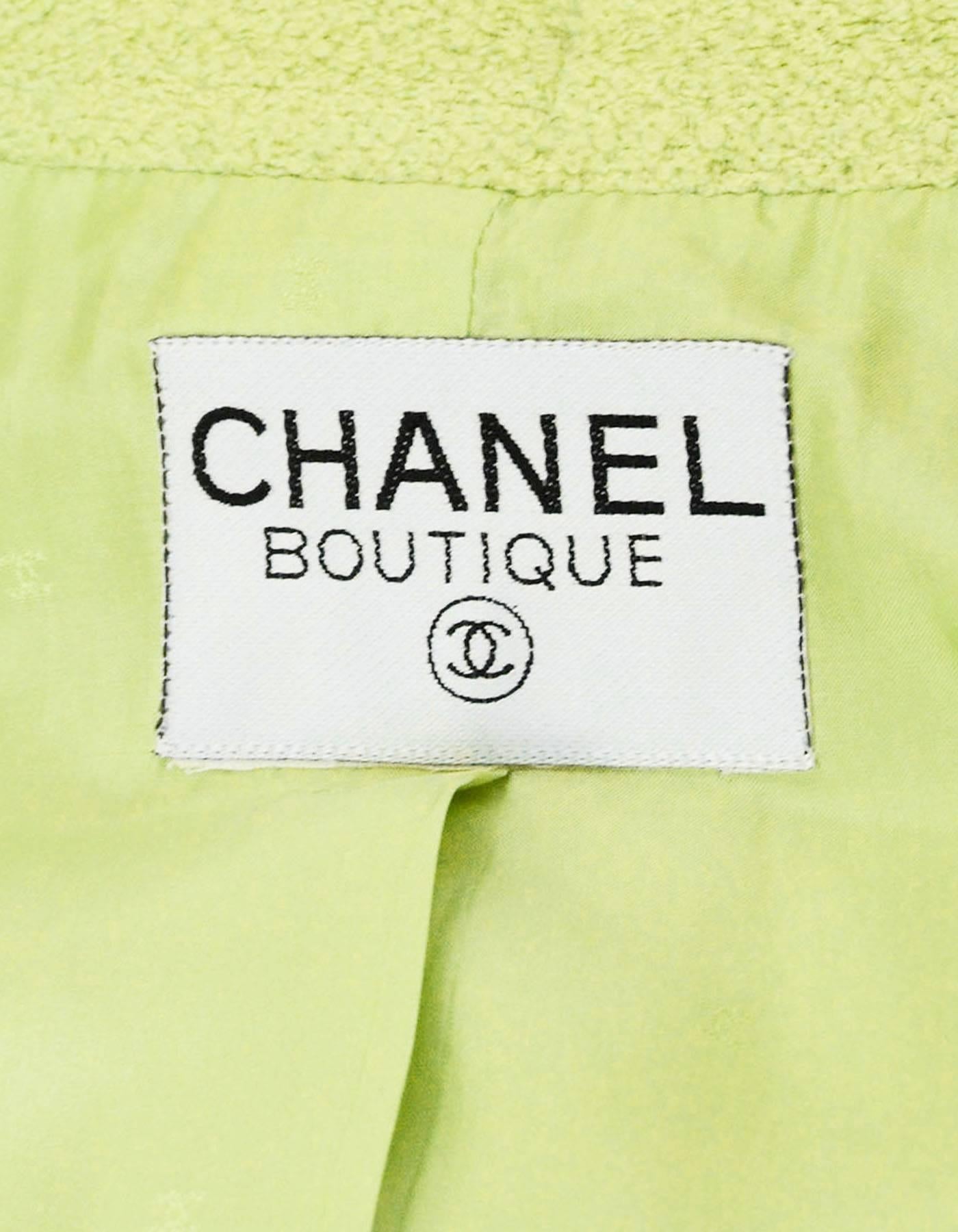 Chanel Chartreuse Boucle Button-Up Jacket w/ Neck Tie 3