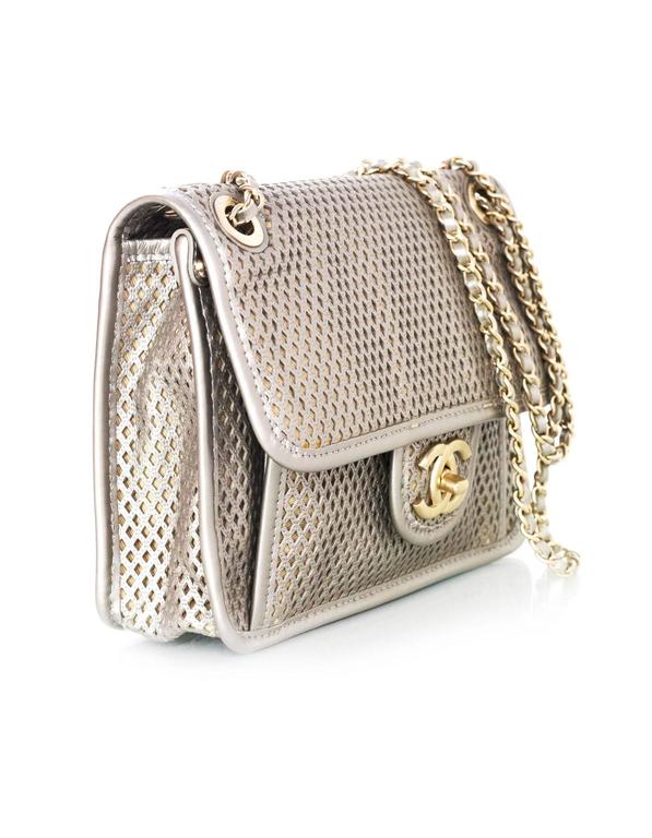 Chanel Gold Metallic Perforated Leather Up In The Air Flap Bag rt ...