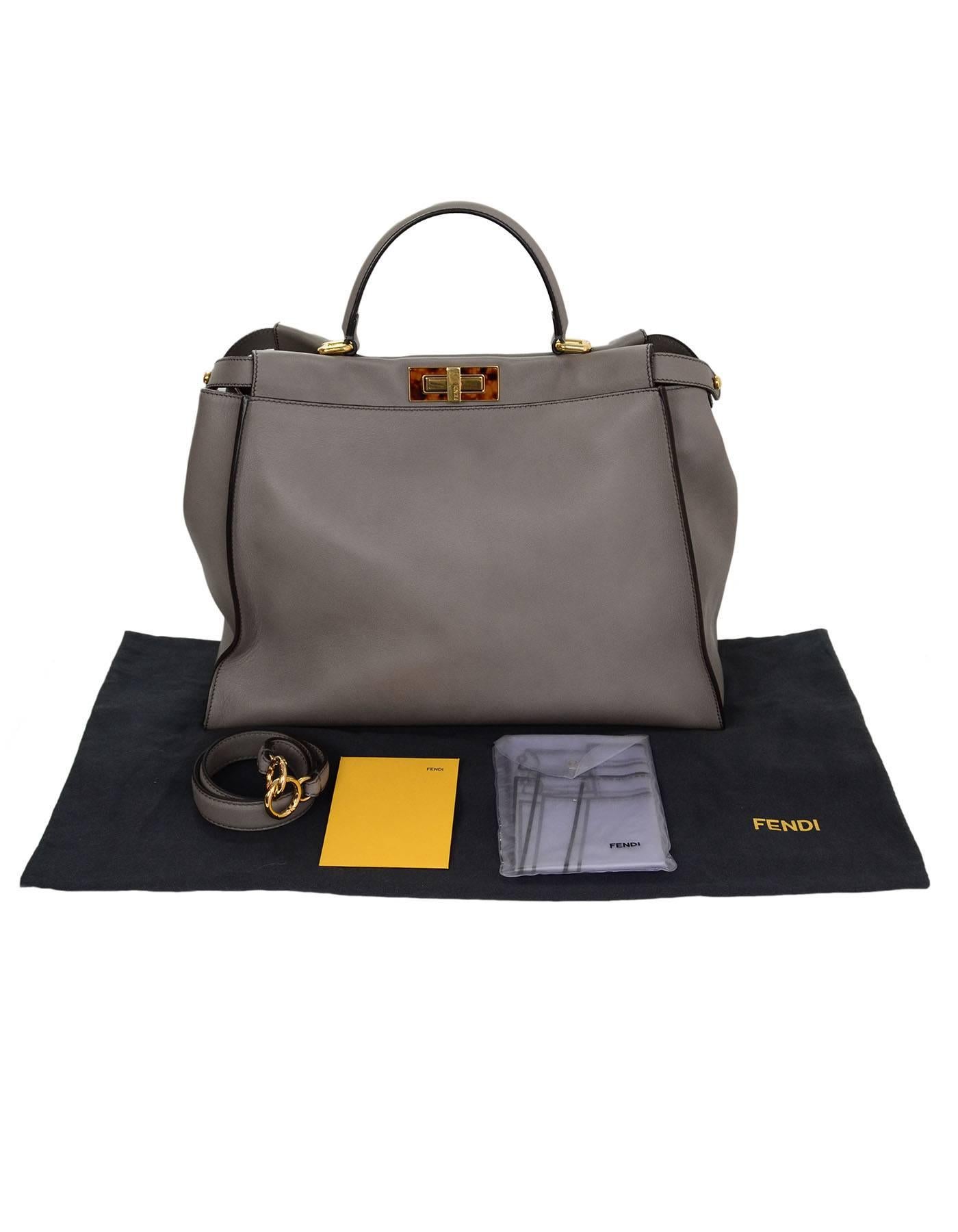Fendi Grey Leather Large Peek-a-Boo Satchel Bag w/ Tortoise rt. $4, 700 4